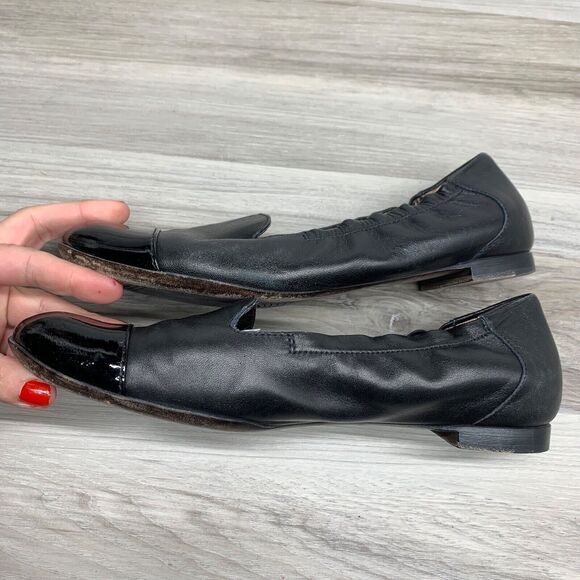 AGL Black Leather Patent Leather CapToe Ballet Flats Shoes Women Size 39 US 9 - Picture 3 of 13
